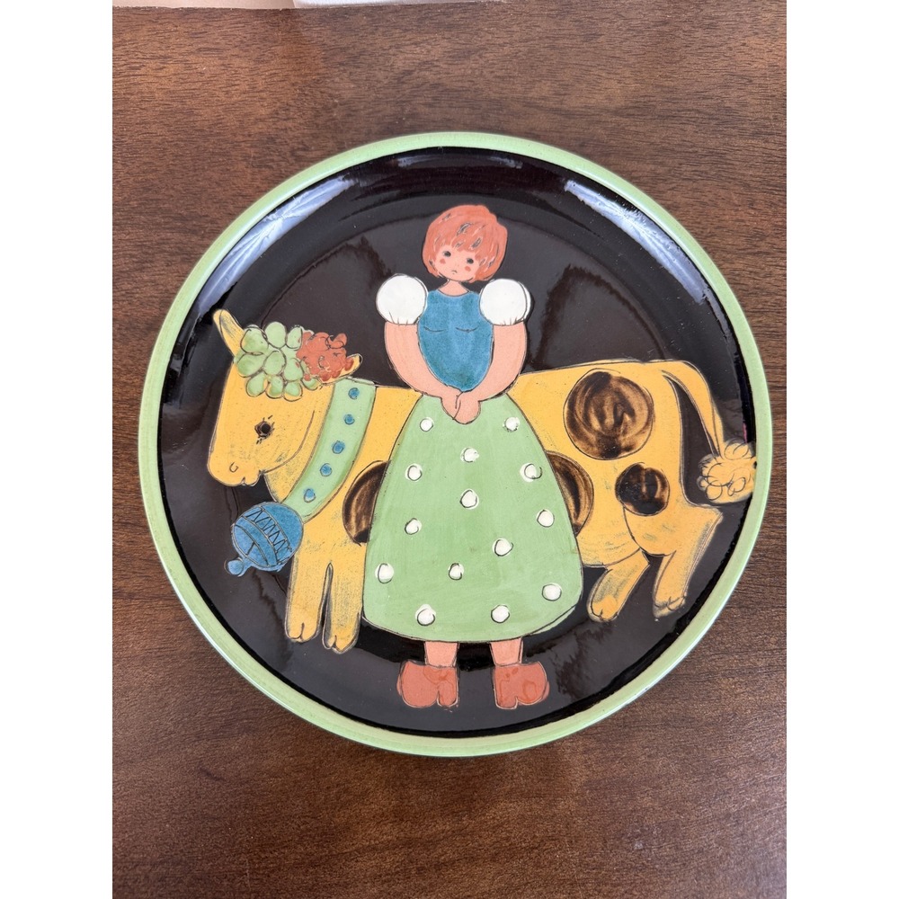 VTG Arnold Zahner‎ Rheinfelden Swiss Pottery 7 3/4" Plate Women Cow Bell